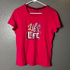 People XL 'Life is Life' Hot Pink Retro Graphic T-Shirt Casual